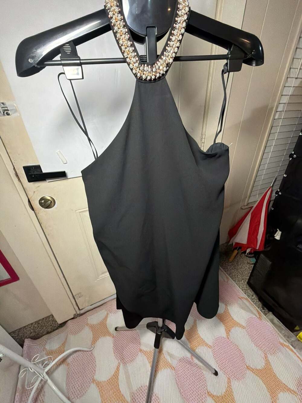 Givenchy Beaded Halter Neck Short Dress Robe Courte Noir Beige Size 44